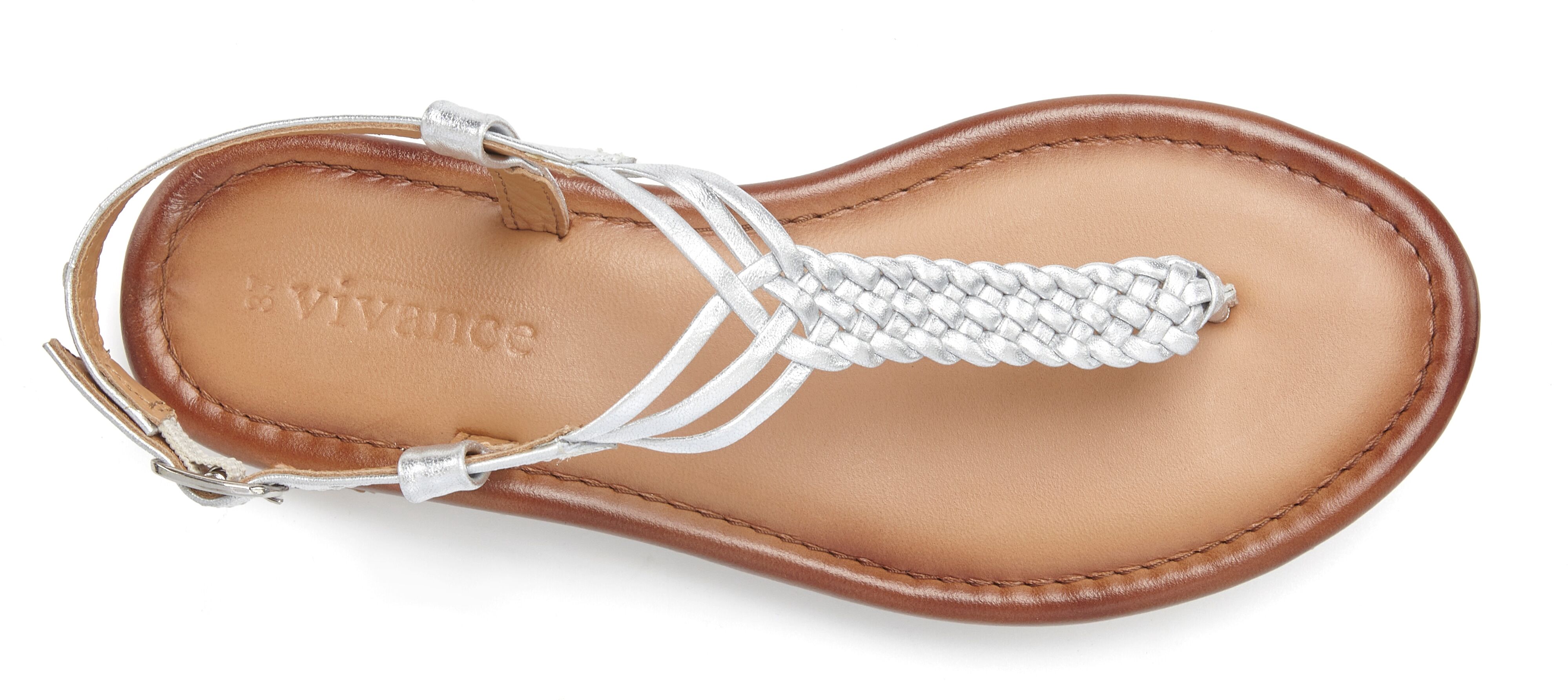 Zehentrenner VIVANCE "Sandalette, Sommerschuh, Sandale, Ledersandale", Damen, Gr. 39, silber (silberfarben), Obermaterial: 100% Schafsleder. Decksohle: 100% Schafsleder. Futter: 100% Schafsleder. Laufsohle: 100% Synthetik, Flechtoptik, geflochten, unifarb