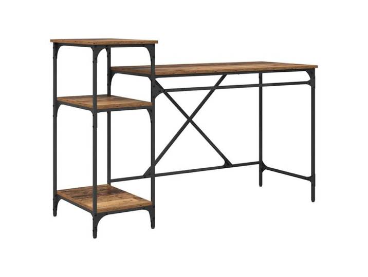 Bureau industriel avec étagères - - 135x50x90 cm - Bois d'ingénierie - Style industriel - 3 étagères