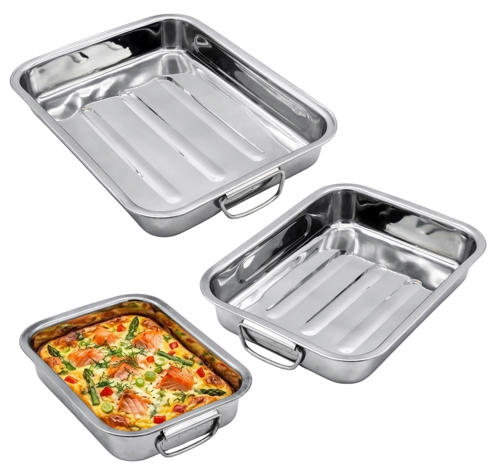 3-delige roestvrijstalen ovenschotel set met handvatten