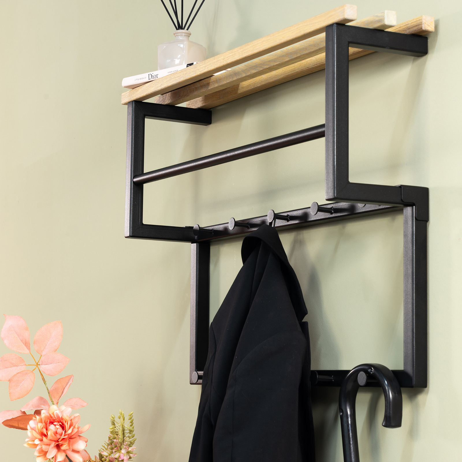home24 Wandgarderobe Rizzoli XS zwart B: 71 cm, D: 51 cm, H: 16 cm