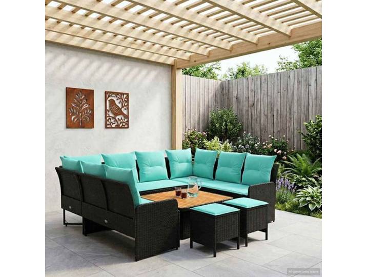Vidaxl Ensembles de meubles 8 pcs Noir et turquoise Rotin PE