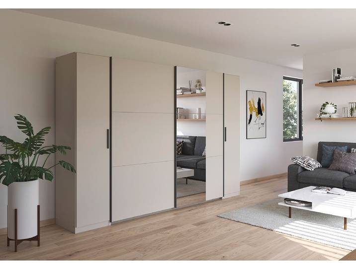 Armoire combinée Kronach avec miroir 311cm Beige/Cachemire Gris 1 miroir