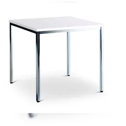 CEHA Besprechung- und Mehrzwecktisch 80 x 80 cm mit verchromten Gestell und Dekor weiß