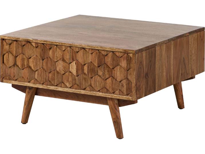 MASSIVMOEBEL24 Table basse 70x70 Acacia laqué Bois naturel MOSAYK #117