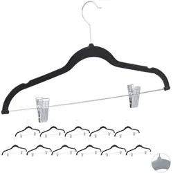 Relaxdays 24 x Samtbügel mit Clips schwarz Schwarz,Silber