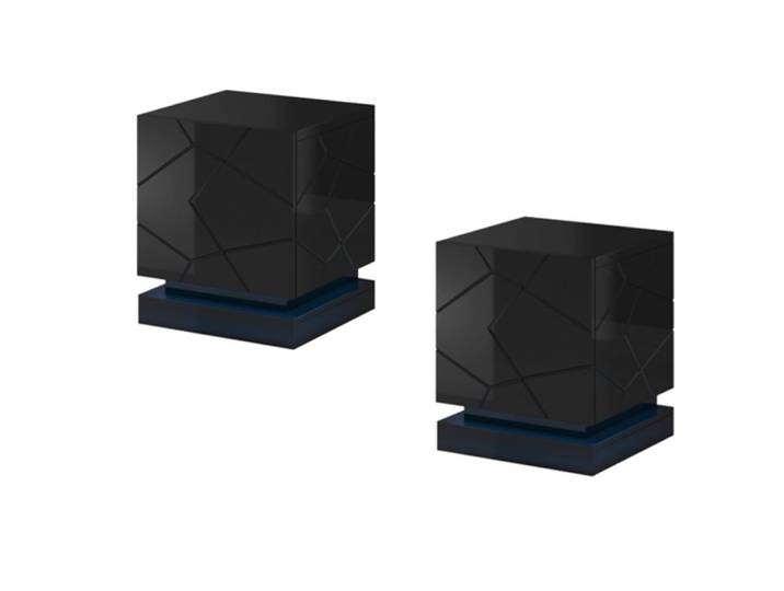 Lot de 2 tables de chevet design laqué noir a led sans led