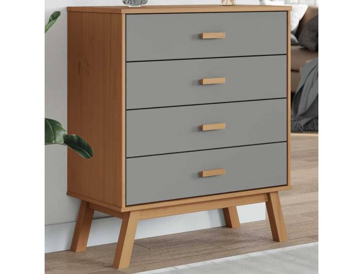 vidaXL Schubladenschrank OLDEN Grau und Braun Massivholz Kiefer