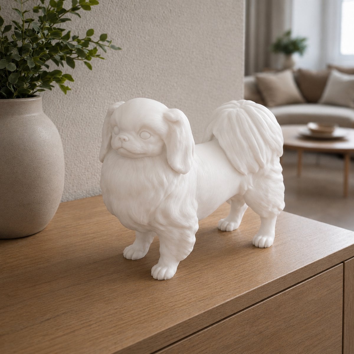 Japanse Chin Hondenbeeld Decoratief Beeldje Wit 3D-geprint
