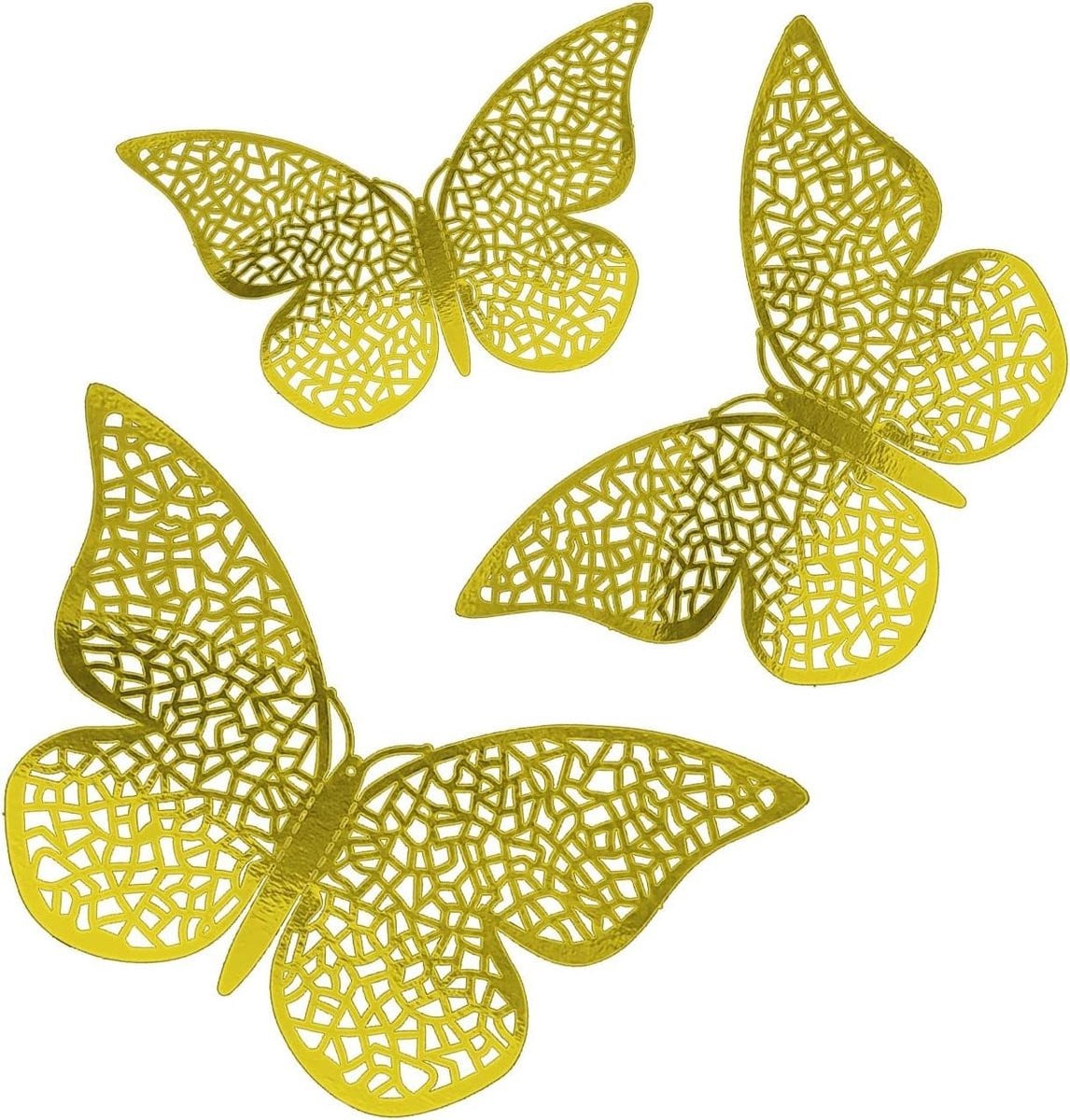 ONF3 3D Vlinder Wanddecoratie - 150 Gouden Zelfklevende Stickers voor Feestjes en Bruiloften