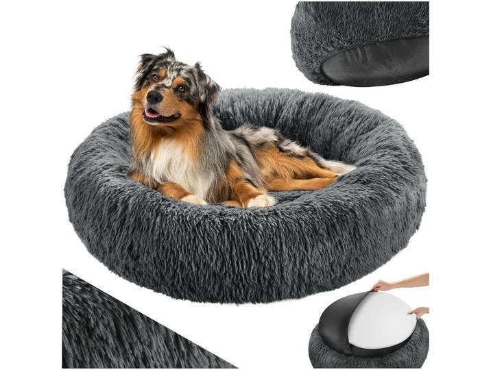 Panier pour chien Maja avec rembourrage épais et maille peluche longue - gris