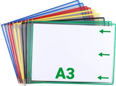 Sichttafel Tarifold DIN A3 quer, 10 St., alle Trägersysteme, Metalldrehzapfen, farbsortiert