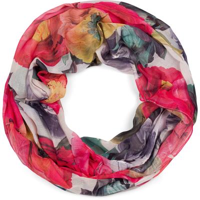 Loop STYLEBREAKER "Loop mit Blumen Muster", Damen, rot (rot, grün), Obermaterial: 80% Viskose CV. 20% Baumwolle CO., Modisch, Modetücher Loop