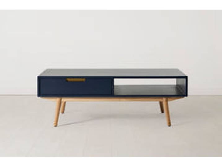 Couchtisch 01, Blau / Zwei Schubladen mit Regal