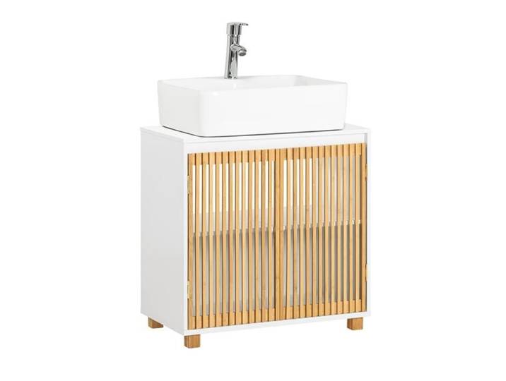 Meuble sous Lavabo Salle de Bain BZR125-W SoBuy - Meuble sous Vasque à 2 Portes en Bambou L60 x P30 x H61