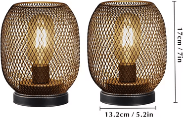 Inspire Curations 2 Piece Metal Cage Table Lamp Cordless LED Lantern Set For Home & Events 2pcs A