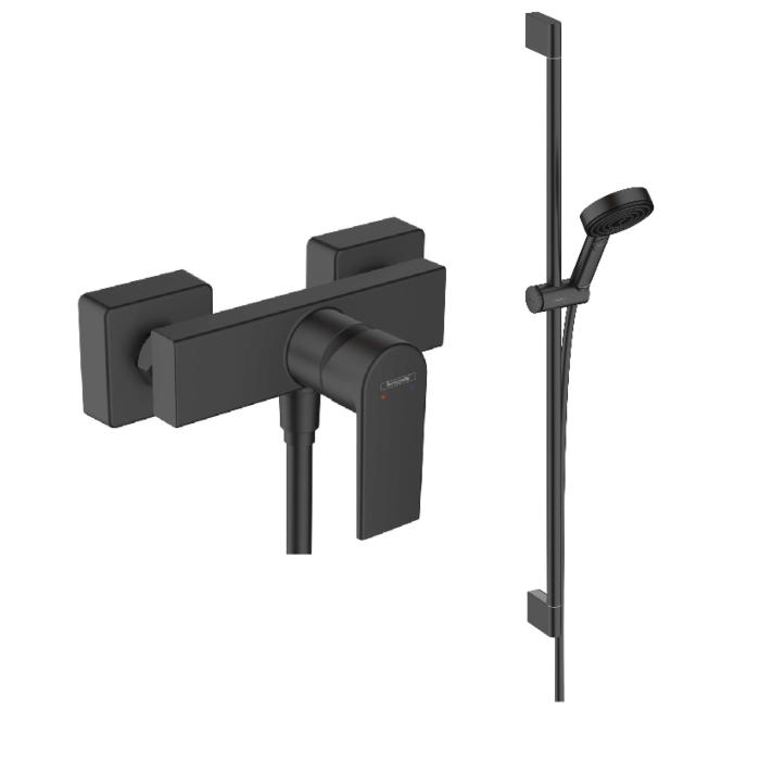 hansgrohe Vernis Shape Duscharmatur mit Pulsify S Brauseset, Komplettset, schwarz matt 90cm, 3 Strahlarten, EcoSmart wassersparend