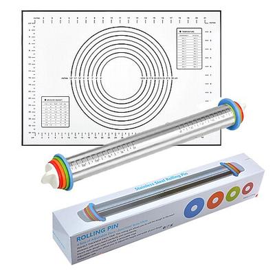 Verstellbarer Nudelholz mit Backmatte, Teigroller aus Edelstahl mit Skala, einstellbare Teigstärke zum Backen, inklusive Backmatte und Teigset für einfaches Ausrollen