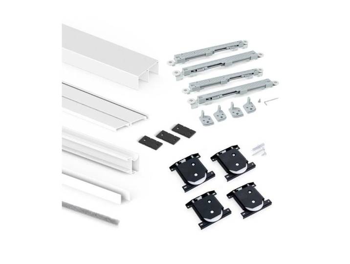 Emuca Kit de ferrures pour 2 portes coulissantes et armoire à fermeture souple Placard 74 profilé Wave épaisseur 16mm panneaux