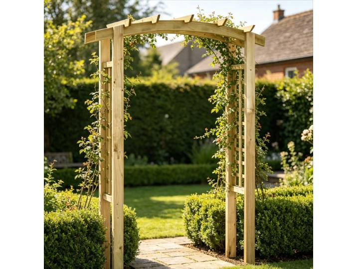 Arche de jardin en bois, 150x60x210 cm, pergola pour plantes grimpantes, décoration de patio extérieur, décoration de jardin, robuste, rustique, facile à assembler