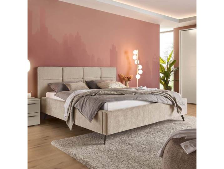 set one Polsterbett Cary Komfort Velours 180x200cm Sand modern, Mit Kopfteil höhenverstellbar
