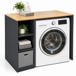 Relaxdays Waschmaschinenschrank 3 Fächer & Korb Anthrazit,Grau,Hellbraun