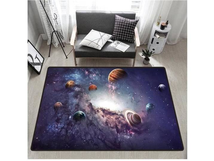 Tapis de Salon Antiderapant Planète Cosmique Impression 3D - 60x90cm - Multicolore - Synthétique - Naturel