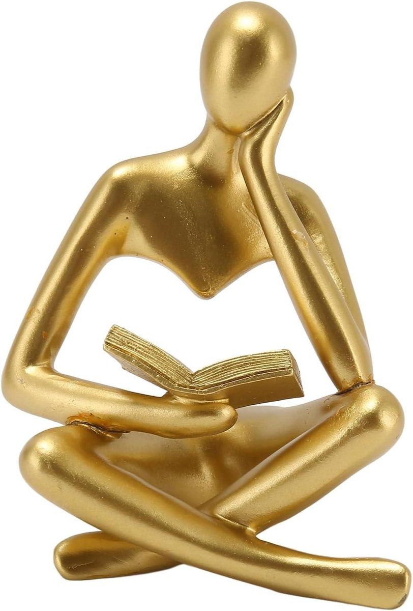 Denker Lezen Standbeeld - Zittend Figuur Ornament - Abstract Hars Ontwerp voor Woonkamer Decoratie