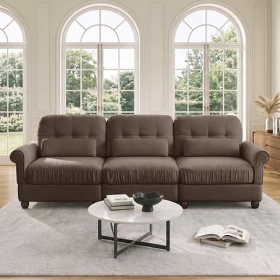 Unbranded "98"" Chenille 3-Seater Modular Sofa, Rolled Arms and Tufted Back Couch with Lumbar Pillows"