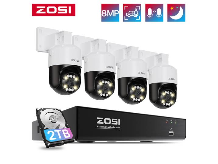ZOSI 8MP/5MP HD PTZ PoE système de caméra de sécurité CCTV AI personne détection de véhicule 4K 8CH étendre 16CH NVR vidéo Surveillance caméra IP