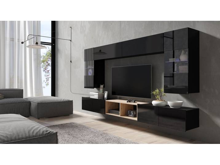 Designer Wohnwand Picasso mit LED - Schwarz - Luxusbetten24
