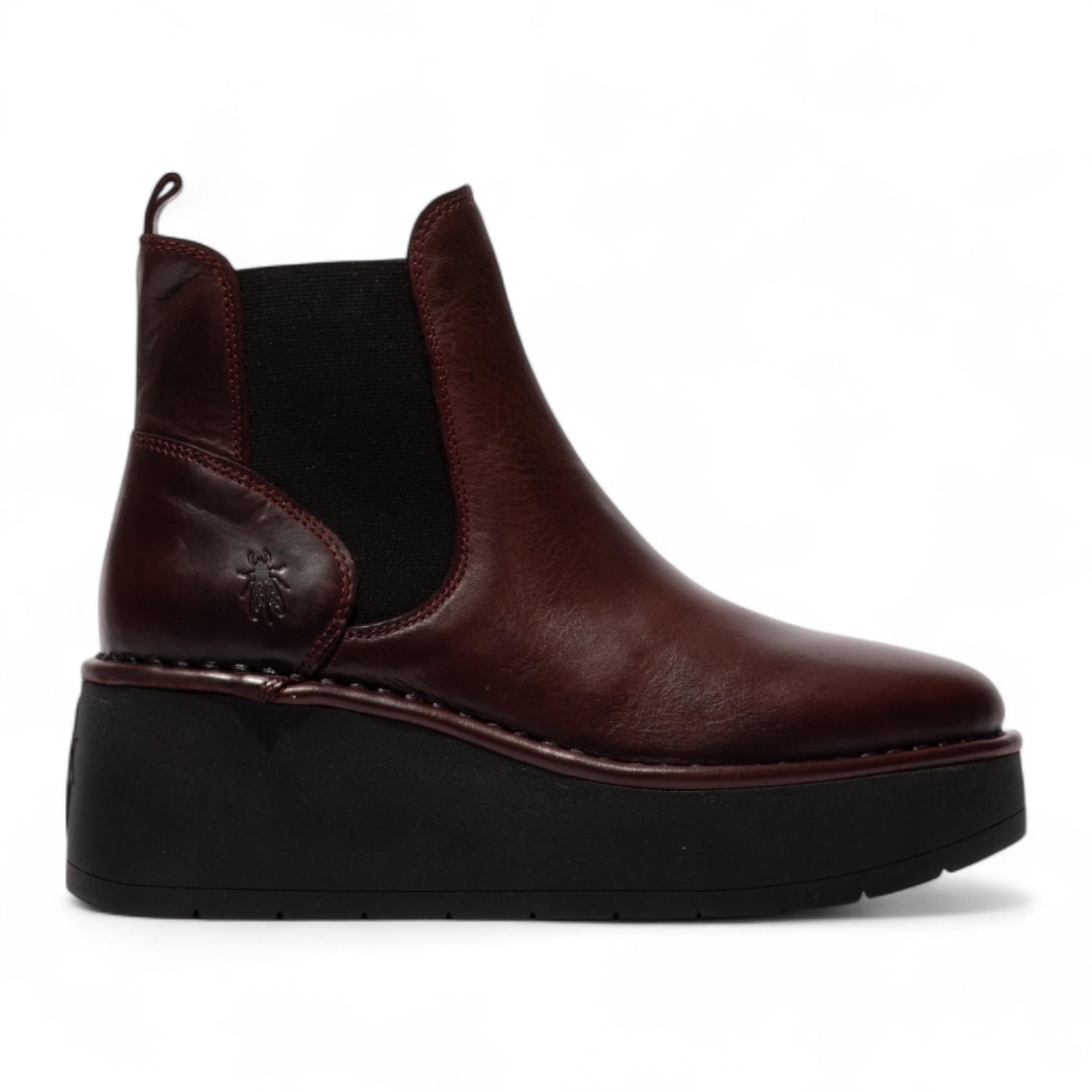 Fly London Damen Weinrot HELY268 Chelsea Leder Knöchel-Schlupf-Plateau-Komfortstiefel