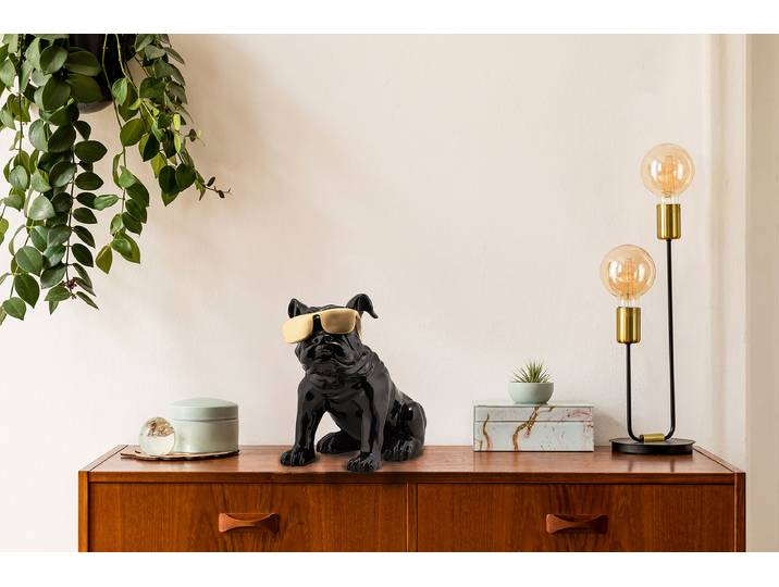 Skulptur Bulldogge mit Sonnenbrille 40 x 23 x 34cm Schwarz/Gold