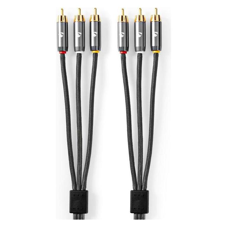 Nedis Composite-Videokabel - 3X Cinch-Stecker - Vergoldet - 2 m - rund - Baumwollstoff - Anthrazit (2 m) (CVTB24300GY20)
