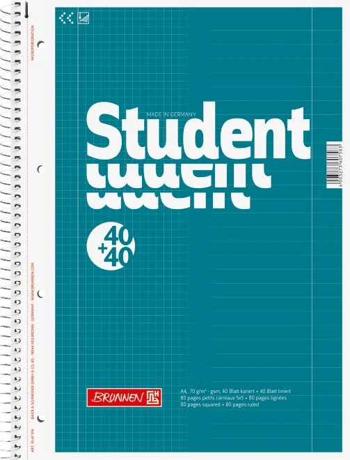 BRUNNEN Collegeblock Student DUO liniert und kariert DIN A4 mit Randlinie (innen und außen), 5 St.