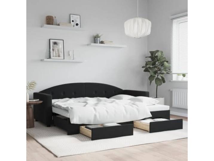 RJPLMFV Tagesbett 2-in-1 mit Ausziehbett und Schubladen, Schwarz, 80 x 200 cm
