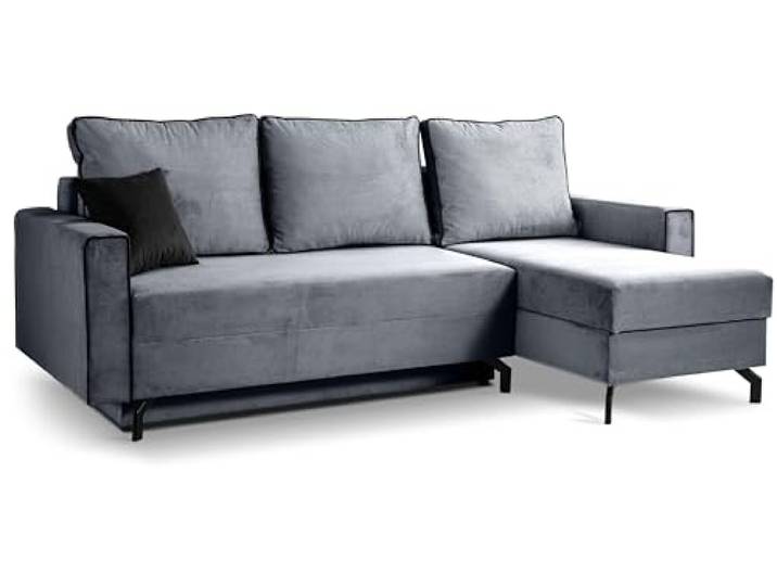 xonox.home Schlafsofa L-Form rechts Marti Schlafcouch Ecksofa Couch Polstersofa Cord blau-grau B/H/T: 230x89x148cm