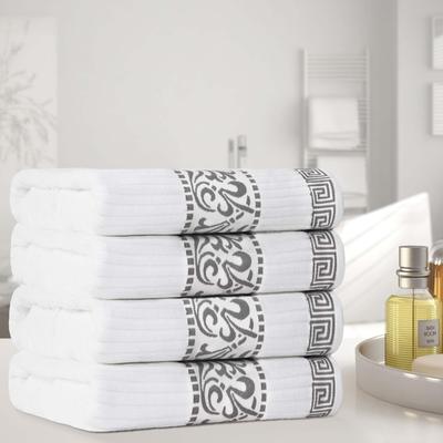 Superior Athens Cotton Floral Border Greek Key Bath Towel Set of 4