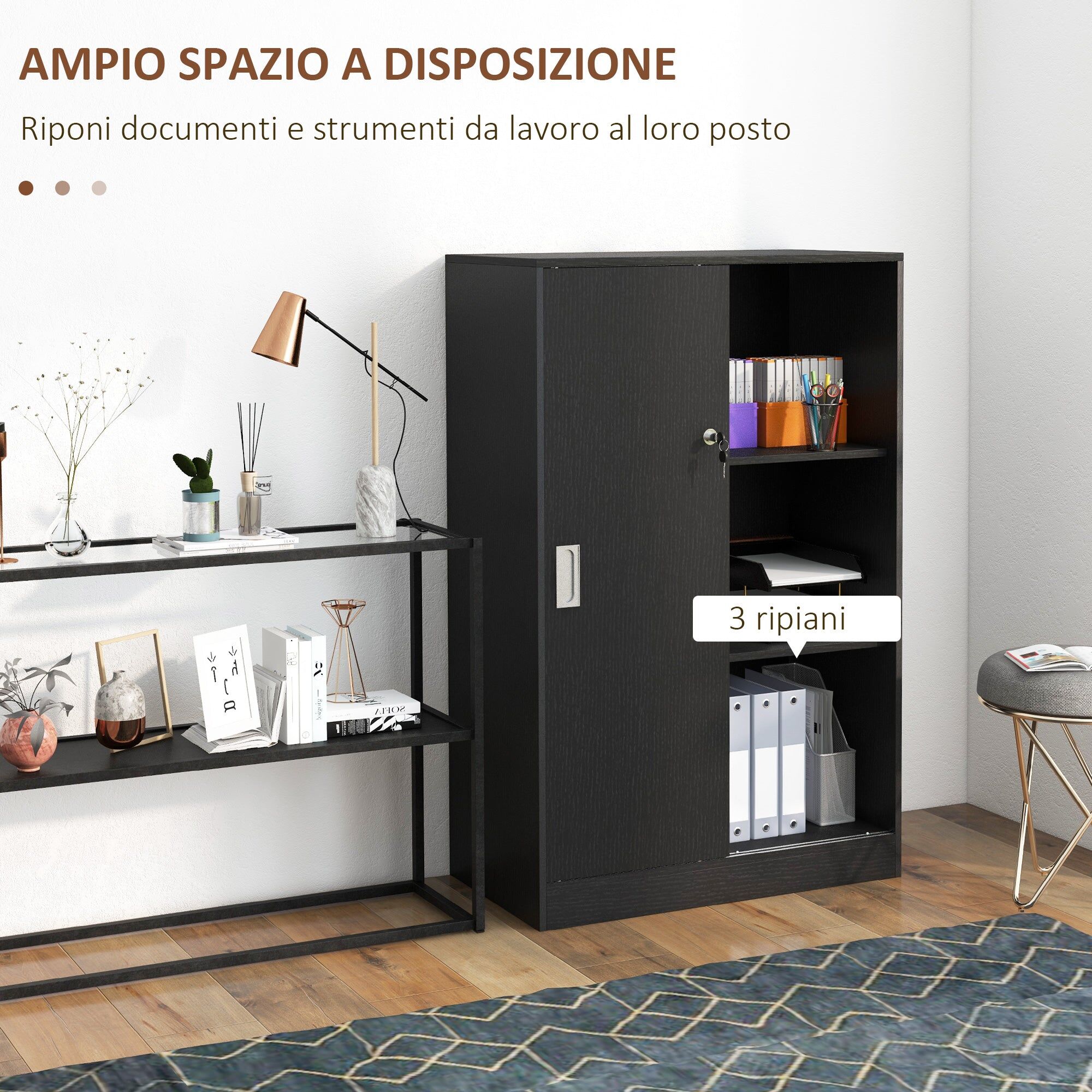 giordanoshop Armadietto da Ufficio 80x40x120 cm Ante Scorrevoli con 2 Chiavi di Sicurezza Nero...