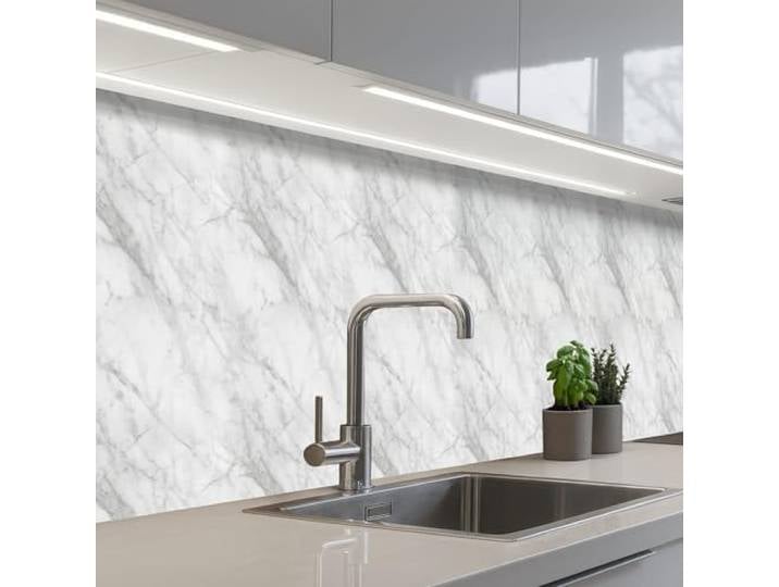 KitchenYeah© Spritzschutz Küchenrückwand Selbstklebend Küche Rückwand 60x400 cm - Küchenwand Wand Küchenfront Verkleidung Küchenspritzschutz Klassisch - Marmor - Grau
