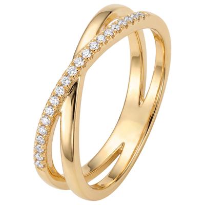 Fingerring JOBO "Ring" Gr. 52, gold (vergoldet), Fingerringe, Damen, 52, 0,11 VS = sehr kleine Einschlüsse, Diamanten Silber 925 (Sterlingsilber), Diamanten, Silber 925 (Sterlingsilber), Fingerring, 925 Silber vergoldet mit 21 Lab-Grown-Diamanten