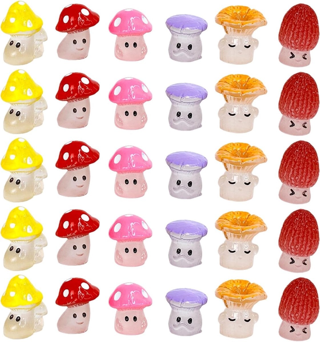 30 stuks Lichtgevende Mini Paddenstoelen Ornamenten Kleurrijk voor in je Feeëntuin