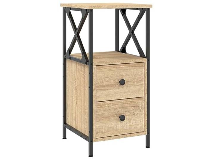 KDVXBCQJH Nachttisch Sonoma-Eiche Beistelltisch 34x35,5x70 cm Kompakter Nachttisch im Schlafzimmer mit Metallgestell, verstellbaren Füßen und praktischer Ablagefläche für den Alltag.
