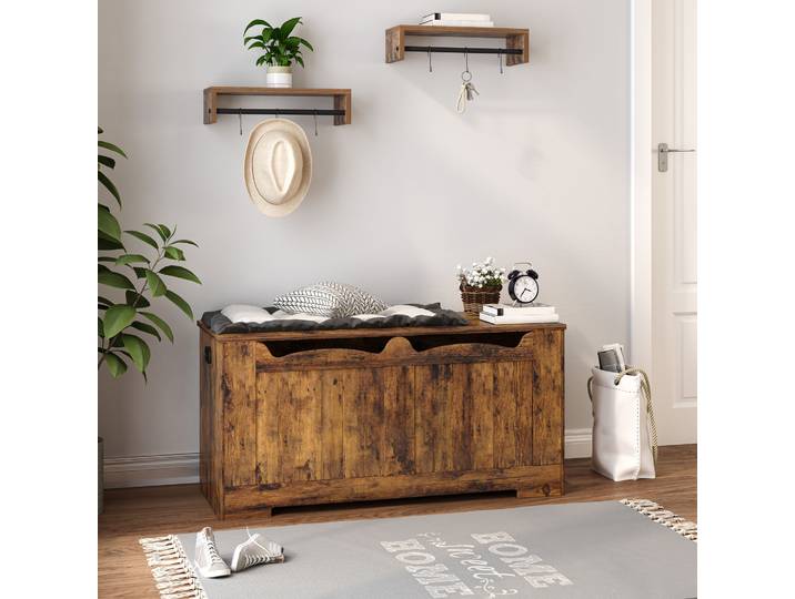 1 banc de rangement avec espace de rangement, banc avec 2 charnières robustes, armoire de rangement, pour couloir, chambre à coucher, salon, marron vintage