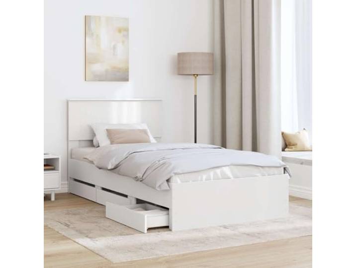 SKTQYQO Weißes Bett 100 x 200 cm aus technischem Holz Mit 6 Schubladen, Kopfteil inklusive, stabile Struktur, einfache Reinigung