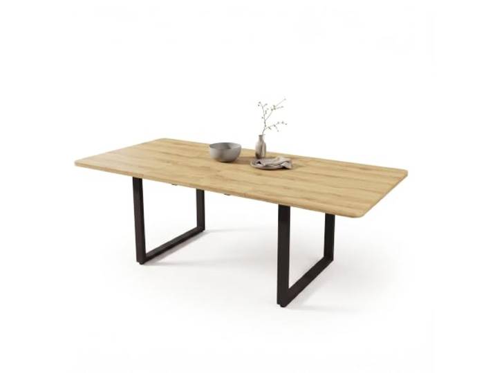 FurnitureR Ausziehtisch 140–220 cm, Naturholzoptik, Metallgestell Ausziehtisch mit 140/180/220 cm Länge, MDF-Platte in Naturholzoptik und schwarzem Metallgestell, geeignet für 6–10 Personen
