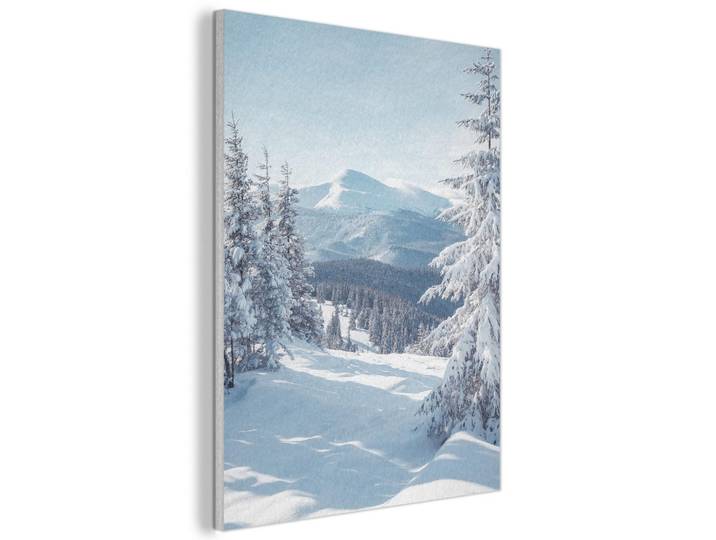 MuchoWow Akustikbild - Winterlandschaft - Natur - Berge - Bäume - Schnee - 70x100, Hellblau, Kunststoff, Rechteckig, 70x100x0.9 cm, Wandverkleidung, Akustikpaneele