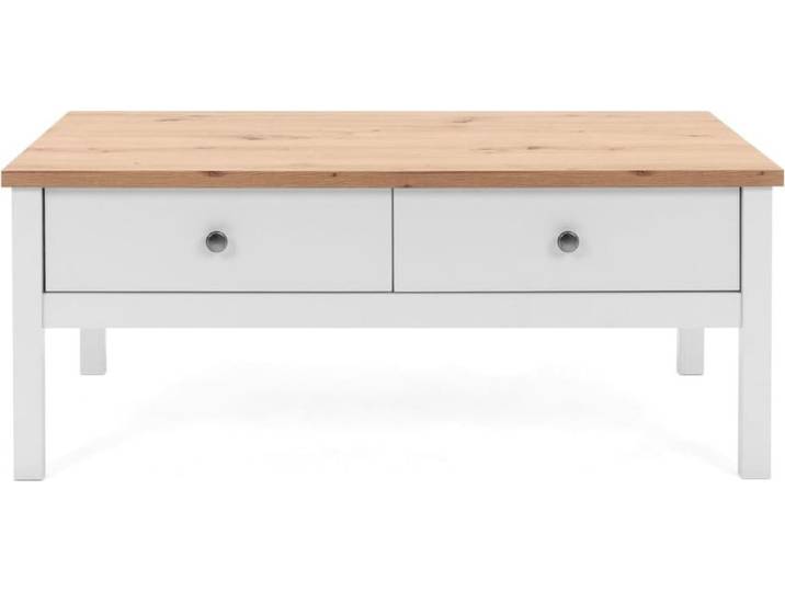 CALICOSY - Table Basse 2 tiroirs L100 cm -Reproduction Blanc - BERGEN