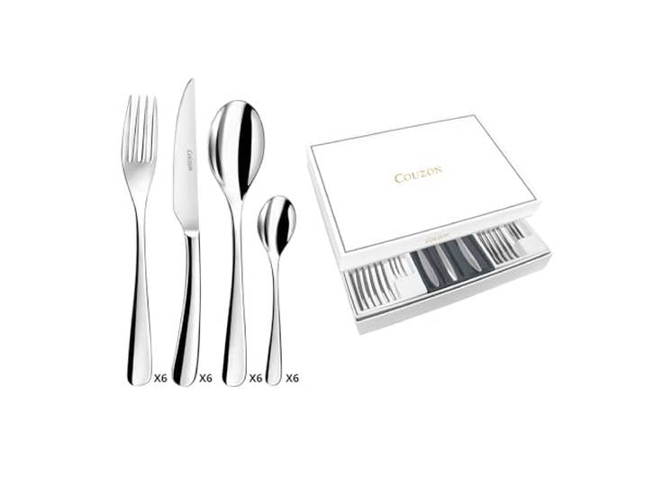 COUZON - Ménagère 24 couverts de table en coffret pour 6 personnes - Haikou - Acier inoxydable 18/10\, Finition Miroir\, Epaisseur 3.5 mm - Inox