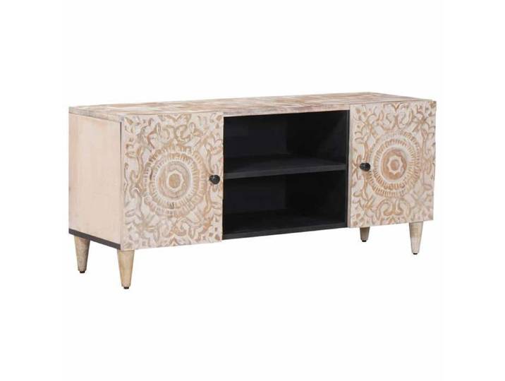 Blanc Meuble TV Blanc 105x33 5x46 cm Bois de mangue massif - Meuble Rangement LV32140