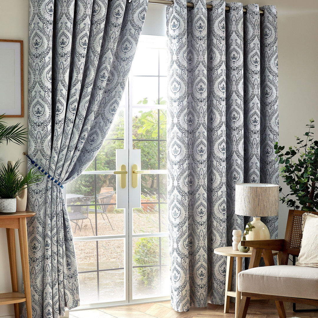 Marlow Home Co. Apolinaras Victoria Ring Top Eyelet Curtains Blue 168cm Width x 229cm Drop